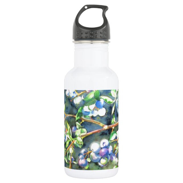 Blueberries, romantic fruit Watercolor painting Stainless Steel Water Bottle (Front)