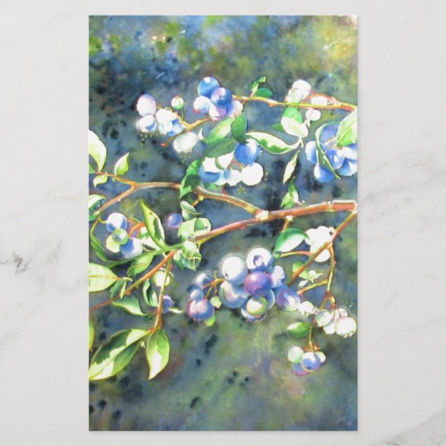 Blueberries, romantic fruit Watercolor painting Stationery (Front)