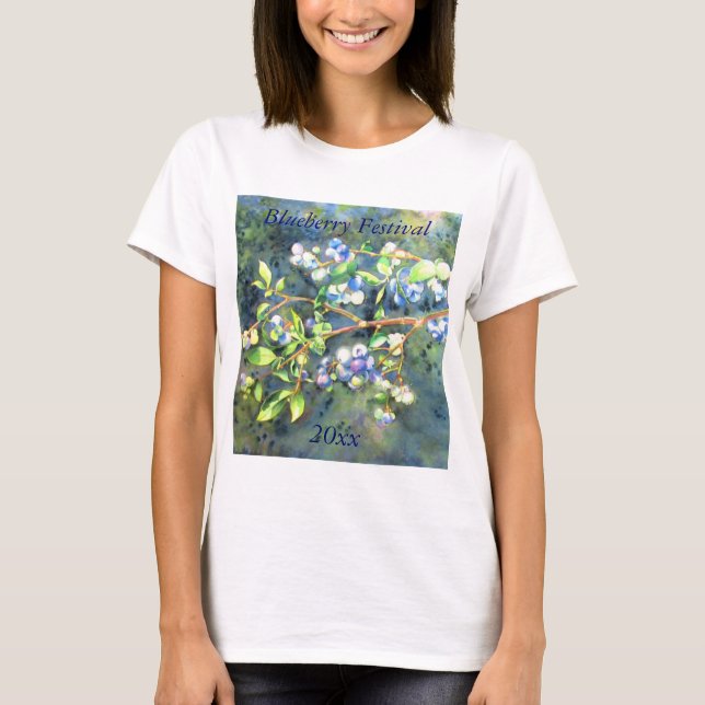 Blueberries, romantic fruit Watercolor painting T-Shirt (Front)