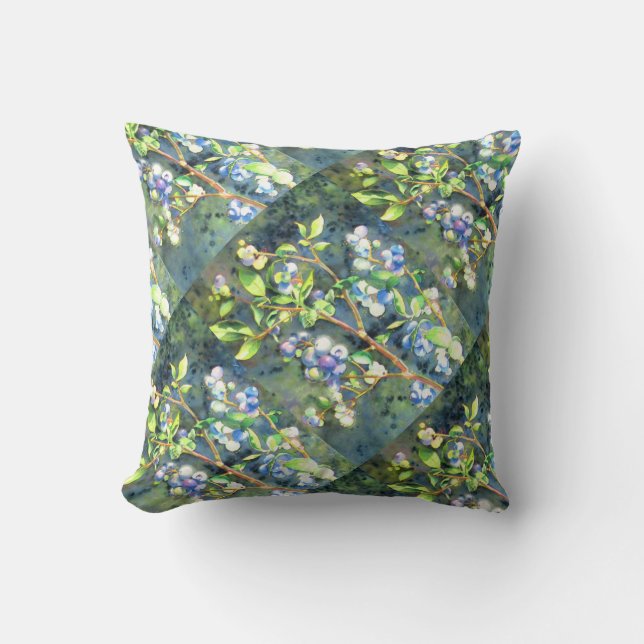 Blueberries, romantic fruit Watercolor painting Throw Pillow (Front)