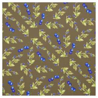 Blueberries Stemmed Leaves Brown Dirt Background Fabric