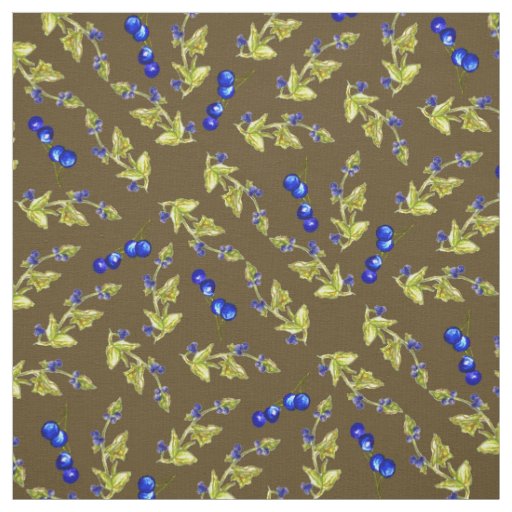 Blueberries Stemmed Leaves Brown Dirt Background Fabric