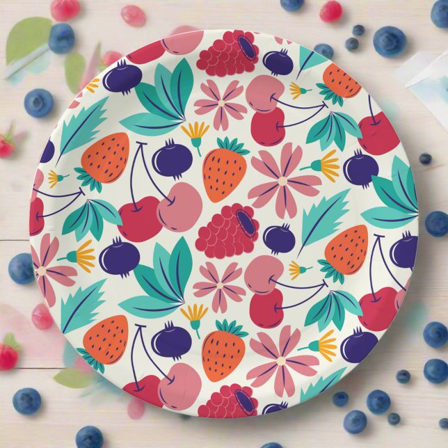 Blueberries Strawberries Berry sweet Birthday Paper Plates (Creator Uploaded)
