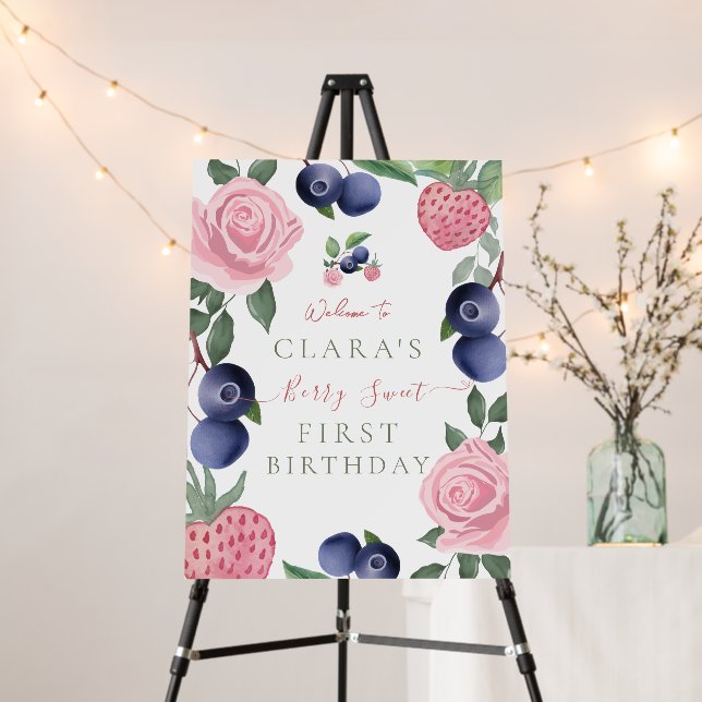 Blueberries & Strawberries Floral Welcome Sign (In Situ (Stand))