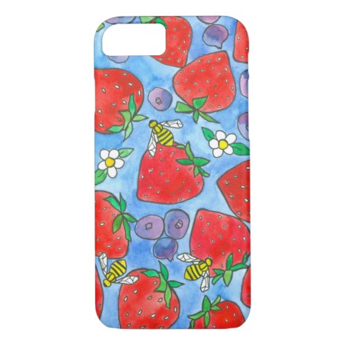 Blueberries Strawberries Honey Bees Watercolor iPhone 87 Case