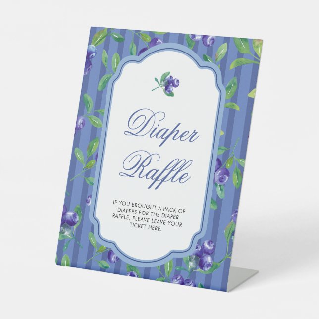Blueberries Sweet Diaper Raffle Baby Shower Pedestal Sign (Front)