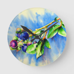 Blueberries watercolor blueberries painting round clock