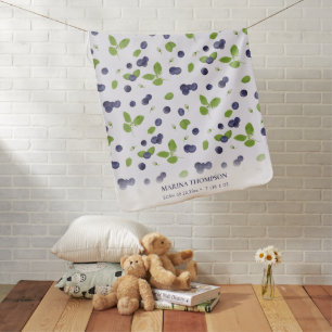 Blueberries Watercolor Blueberry Birth Stats Baby Blanket