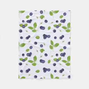 Blueberries Watercolor Blueberry Blossoms Foliage Fleece Blanket