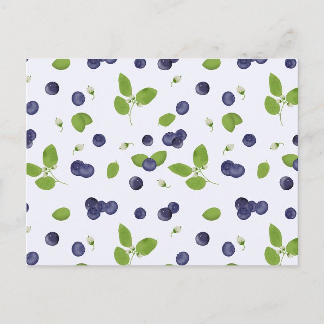 Blueberries Watercolor Blueberry Blossoms Foliage Postcard (Front)