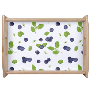 Blueberries Watercolor Blueberry Blossoms Foliage Serving Tray