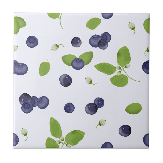 Blueberries Watercolor Blueberry Blossoms Kitchen Ceramic Tile (Front)