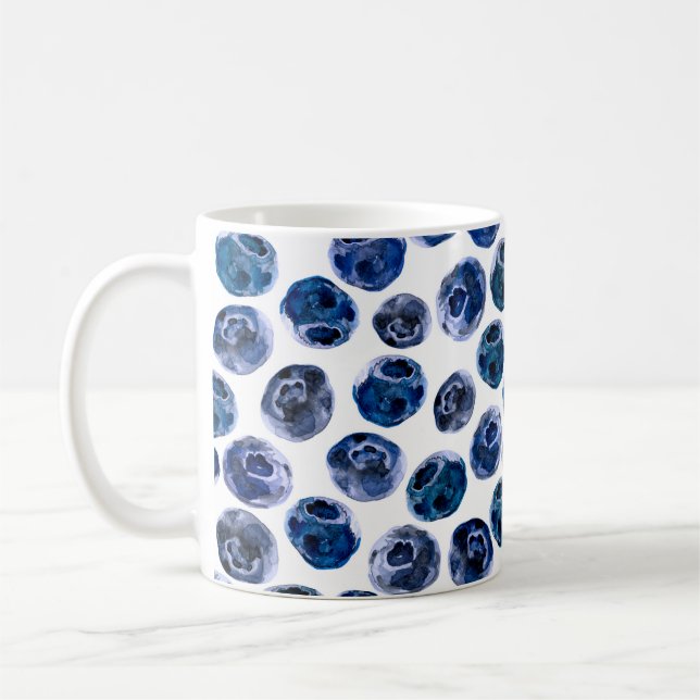 Blueberries: watercolor illustrated pattern. coffee mug (Left)