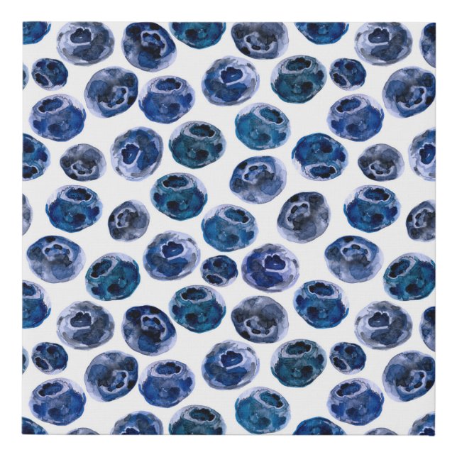 Blueberries: watercolor illustrated pattern. faux canvas print (Front)