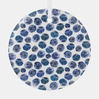 Blueberries: watercolor illustrated pattern. glass ornament