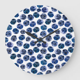 Blueberries: watercolor illustrated pattern. large clock