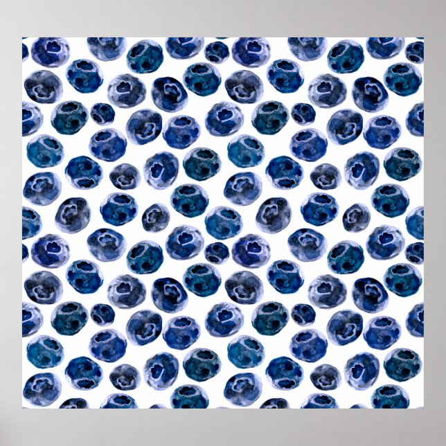Blueberries: watercolor illustrated pattern. poster (Front)