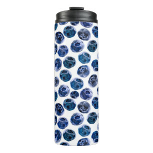Blueberries: watercolor illustrated pattern. thermal tumbler