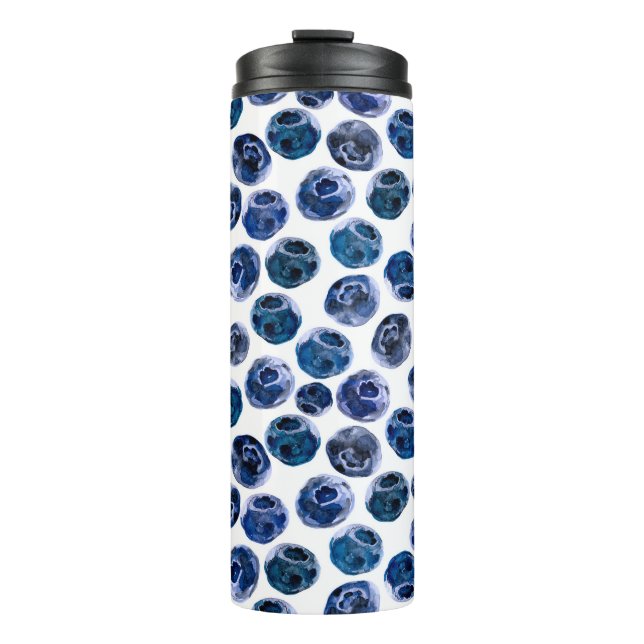Blueberries: watercolor illustrated pattern. thermal tumbler (Front)
