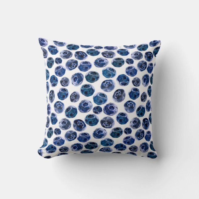Blueberries: watercolor illustrated pattern. throw pillow (Front)
