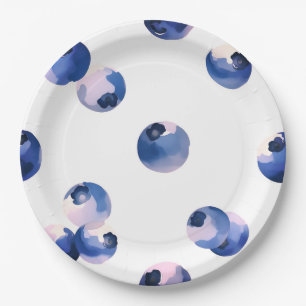 Blueberries Watercolor Pattern  Paper Plates