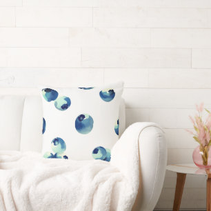 Blueberries Watercolor Pattern Throw Pillow