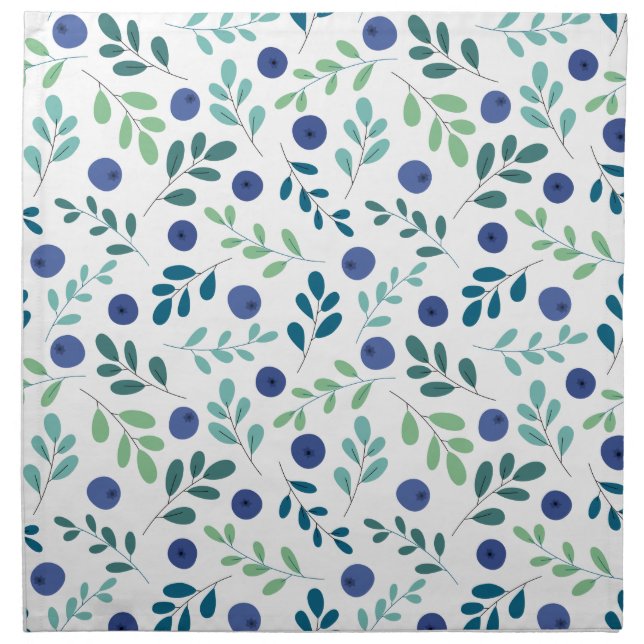 Blueberries with Green Leaves Pattern Cloth Napkin (Front)