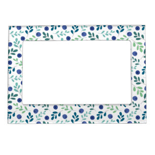 Blueberries with Green Leaves Pattern Magnetic Frame