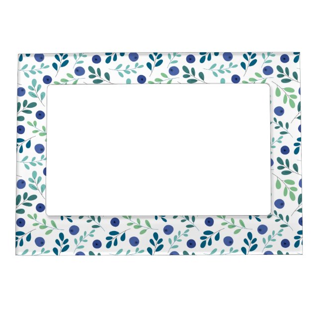 Blueberries with Green Leaves Pattern Magnetic Frame (Front)