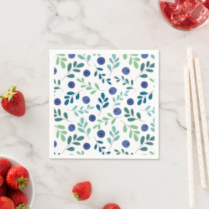 Blueberries with Green Leaves Pattern Napkins