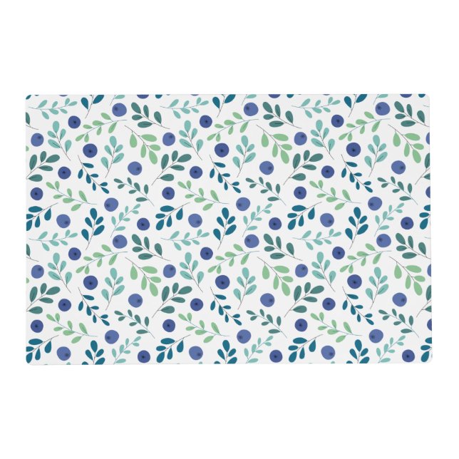 Blueberries with Green Leaves Pattern Placemat (Front)