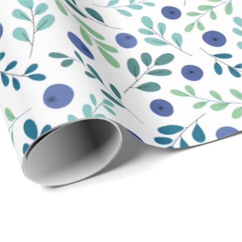Blueberries with Green Leaves Pattern Wrapping Paper