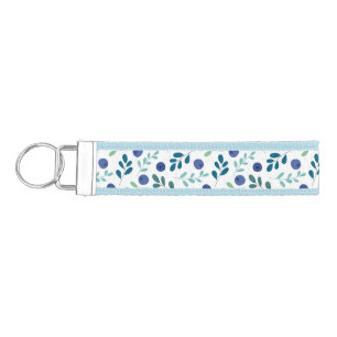 Blueberries with Green Leaves Pattern Wrist Keychain