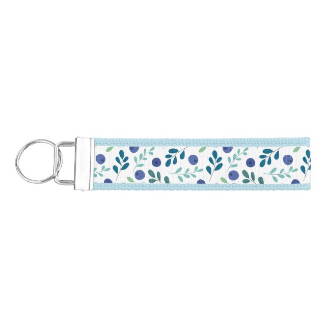 Blueberries with Green Leaves Pattern Wrist Keychain (Keys on Left)