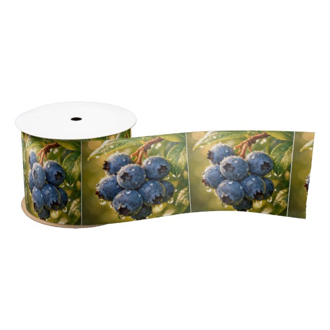 Blueberries with Raindrops Satin Ribbon (Spool)