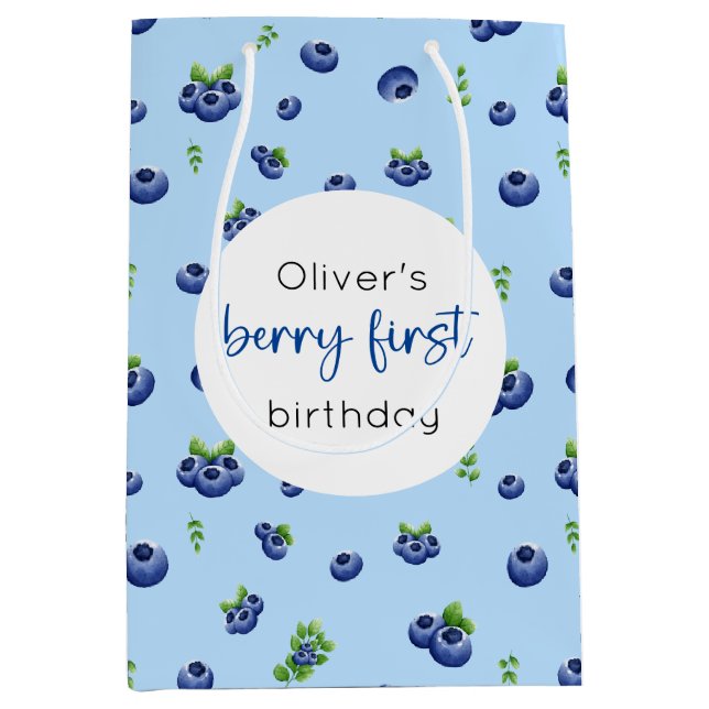 Blueberry 1st Birthday Berry First Medium Gift Bag (Front)