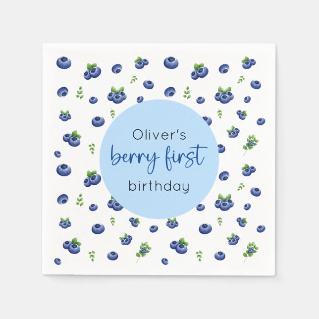 Blueberry 1st Birthday Berry First Napkins (Front)