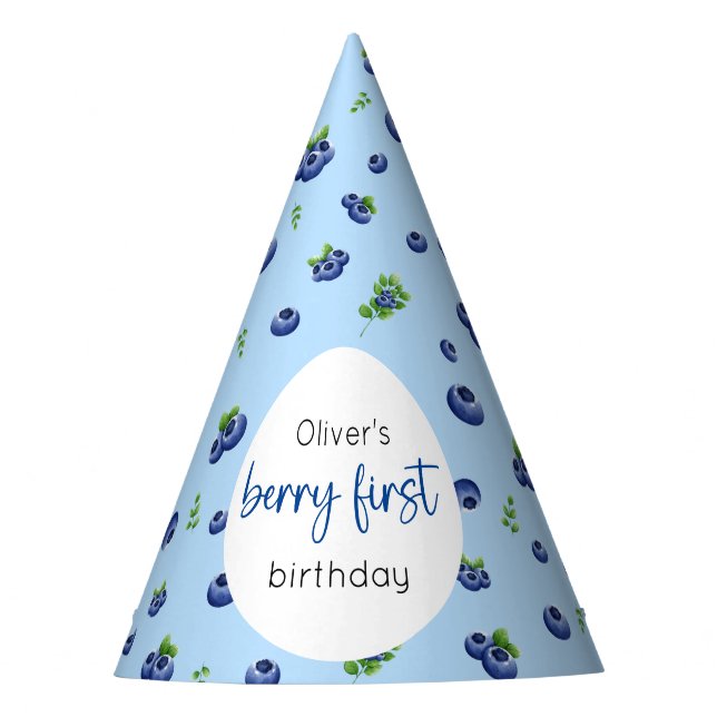 Blueberry 1st Birthday Berry First Party Hat (Front)