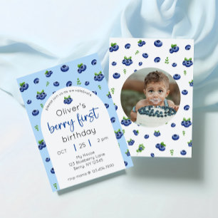 Blueberry 1st Birthday Berry First Photo Invitation