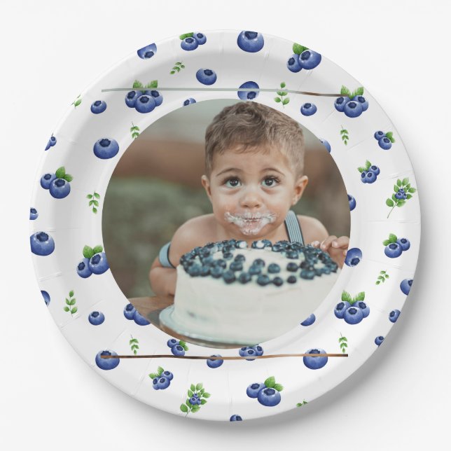 Blueberry 1st Birthday Berry First Photo Paper Plates (Front)