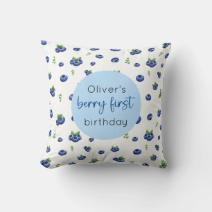 Blueberry 1st Birthday Berry First Throw Pillow