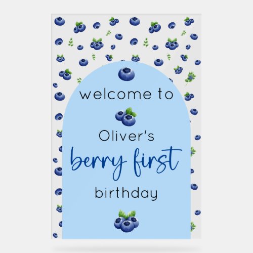 Blueberry 1st Birthday Berry First Welcome Acrylic Sign