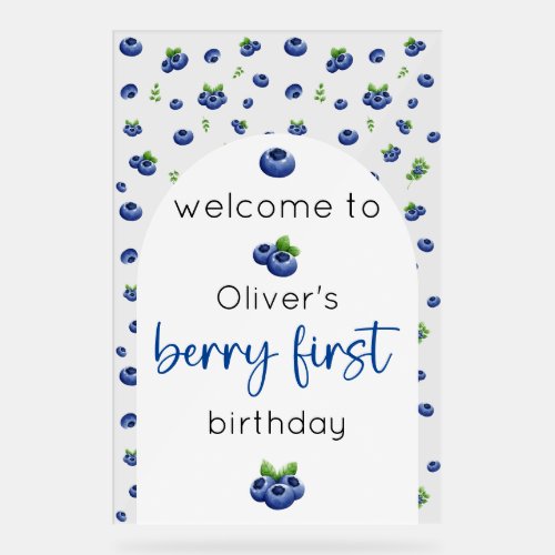 Blueberry 1st Birthday Berry First Welcome Acrylic Sign