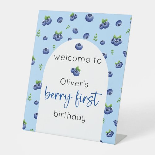 Blueberry 1st Birthday Berry First Welcome Pedestal Sign