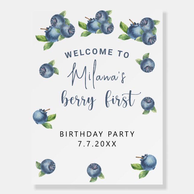 Blueberry 1st Birthday Party | Berry First Foam Board (Front)