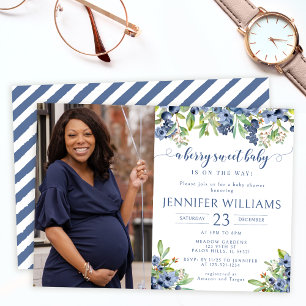 Blueberry a berry sweet baby boy shower photo invitation