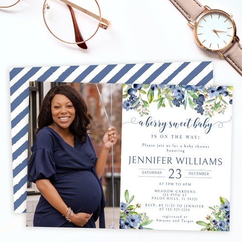 Blueberry a berry sweet baby boy shower photo invitation