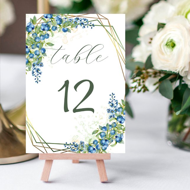 Blueberry and Blue Wildflowers with Faux Gold Foil Table Number (Creator Uploaded)