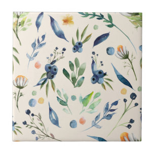 Blueberry and Daisy Clear Image Seamless Ceramic Tile