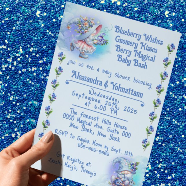 Blueberry and Gnomes Baby Shower Invitation (Creator Uploaded)